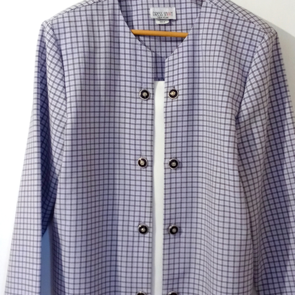 Dress Savvy New York Black/Light Purple Plaid L/Sleeve Open Front Sweater 16